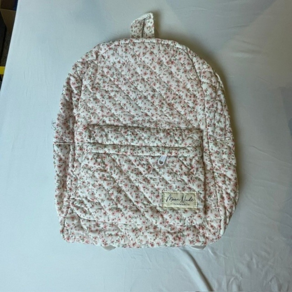 Moon Nude Pink Floral Quilted Backpack Handmade Cottagecore School Bag